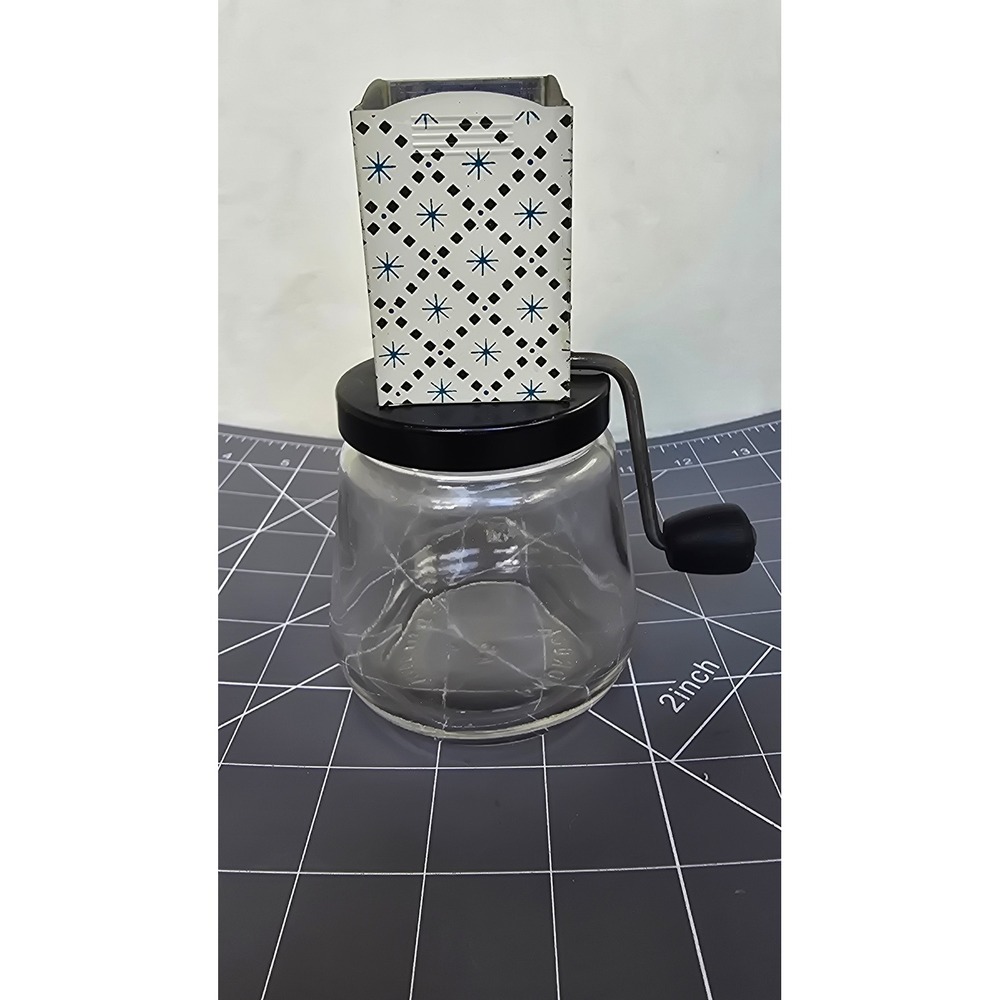 Vintage Androck Nut Chopper Grinder Atomic Starburst Glass Jar Made in USA